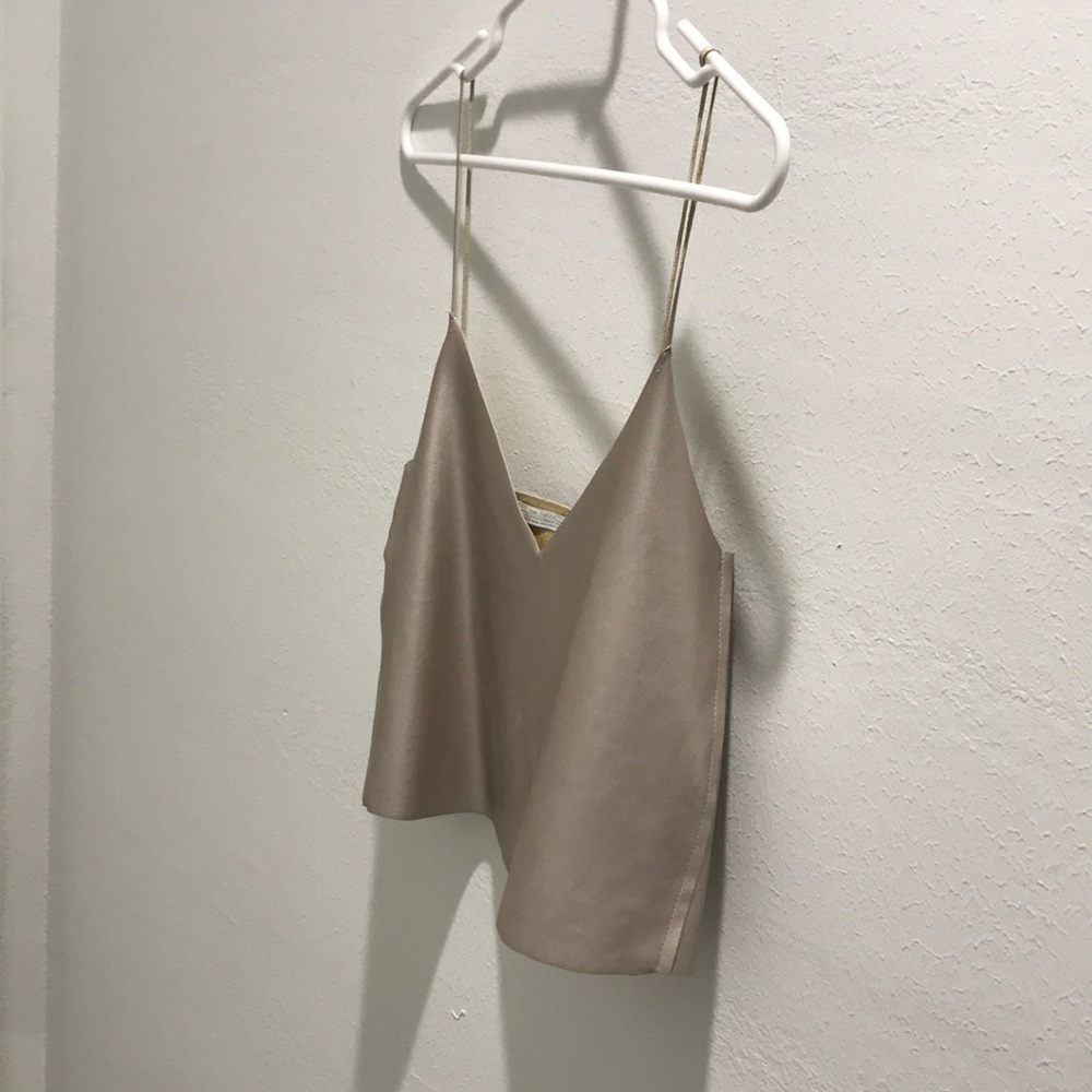 Zara Champagne faux Leather cropped top S